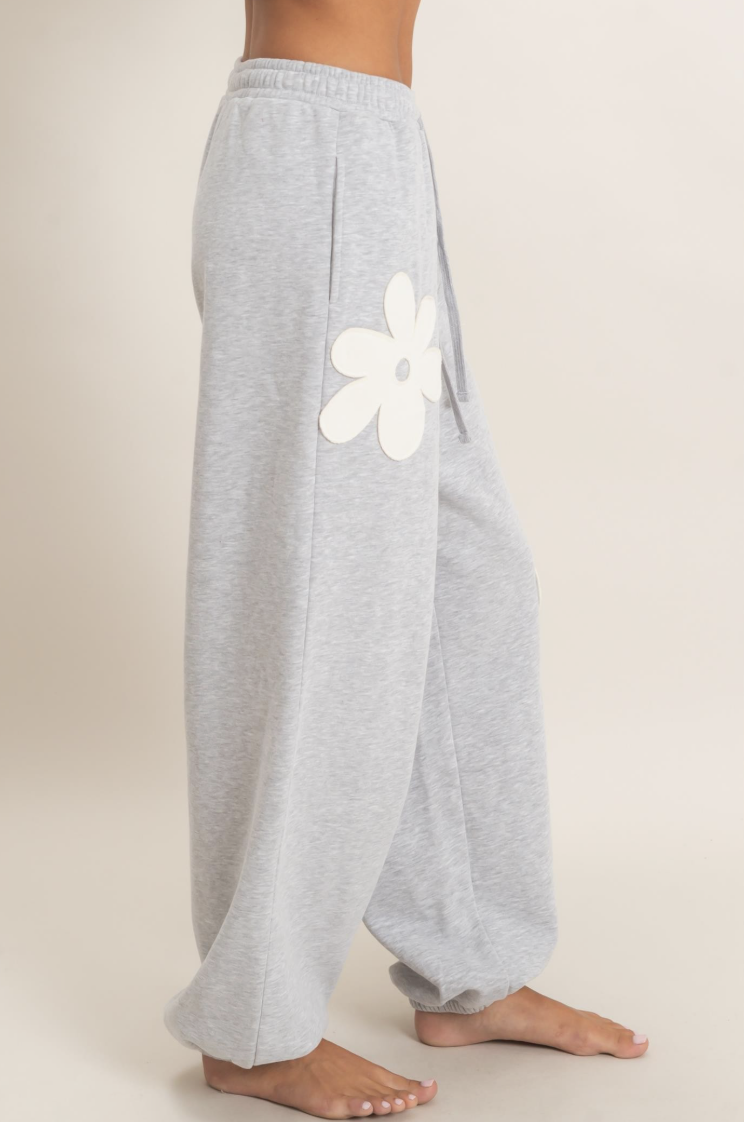 Tiffany-Floral Applique Drawstring Joggers