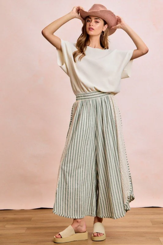 Brandi-Striped Pant With A Floral Eyelet Side