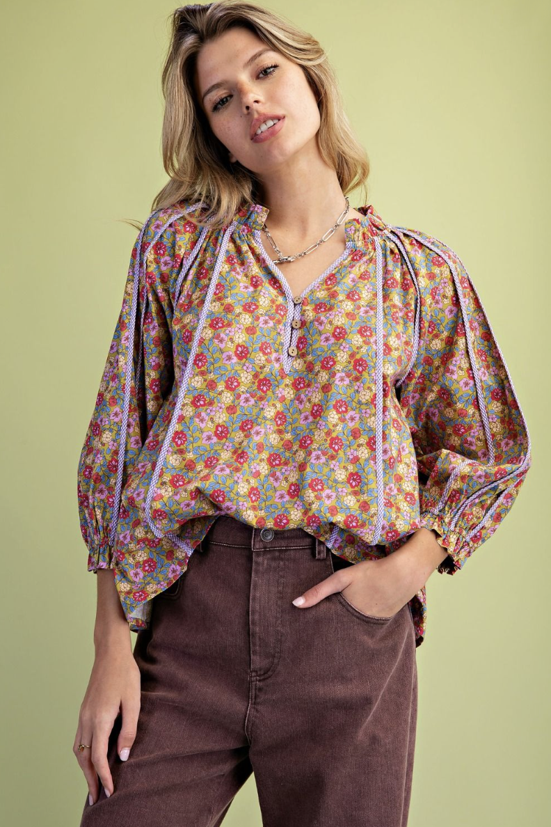 Anna-Floral Printed Cotton Poplin Blouse