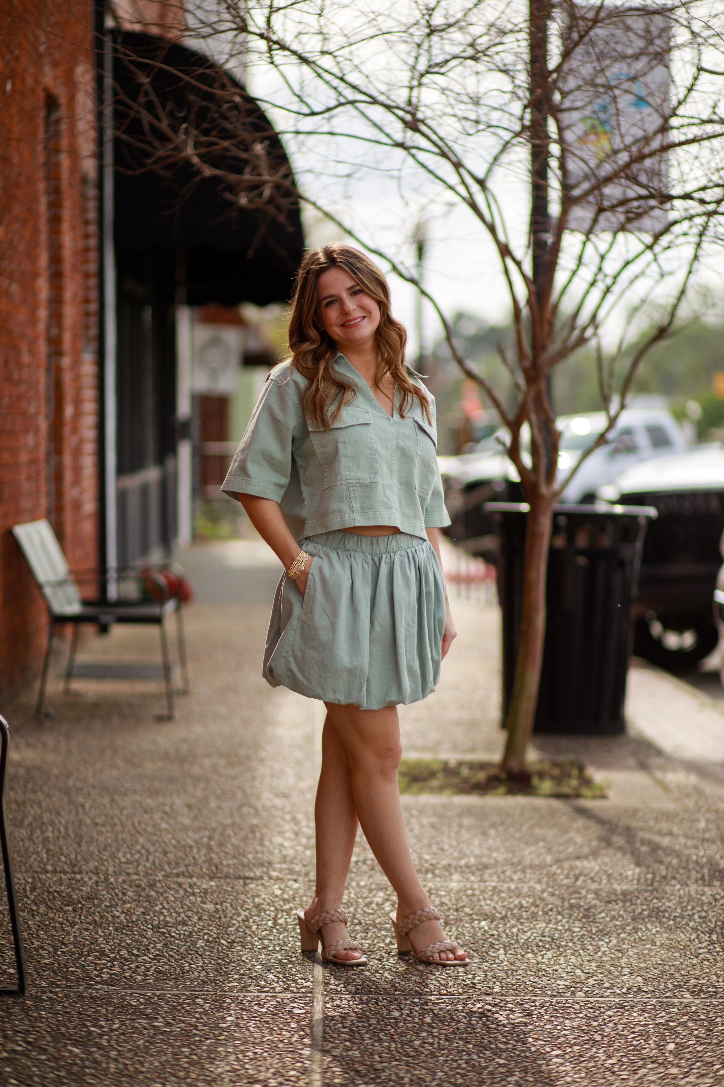 trendy high waist woven bubble mini skirt