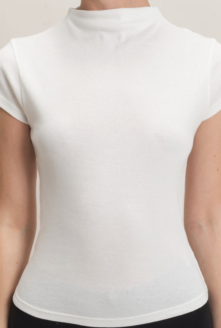 Molly-Mock Neck Cap Sleeve White