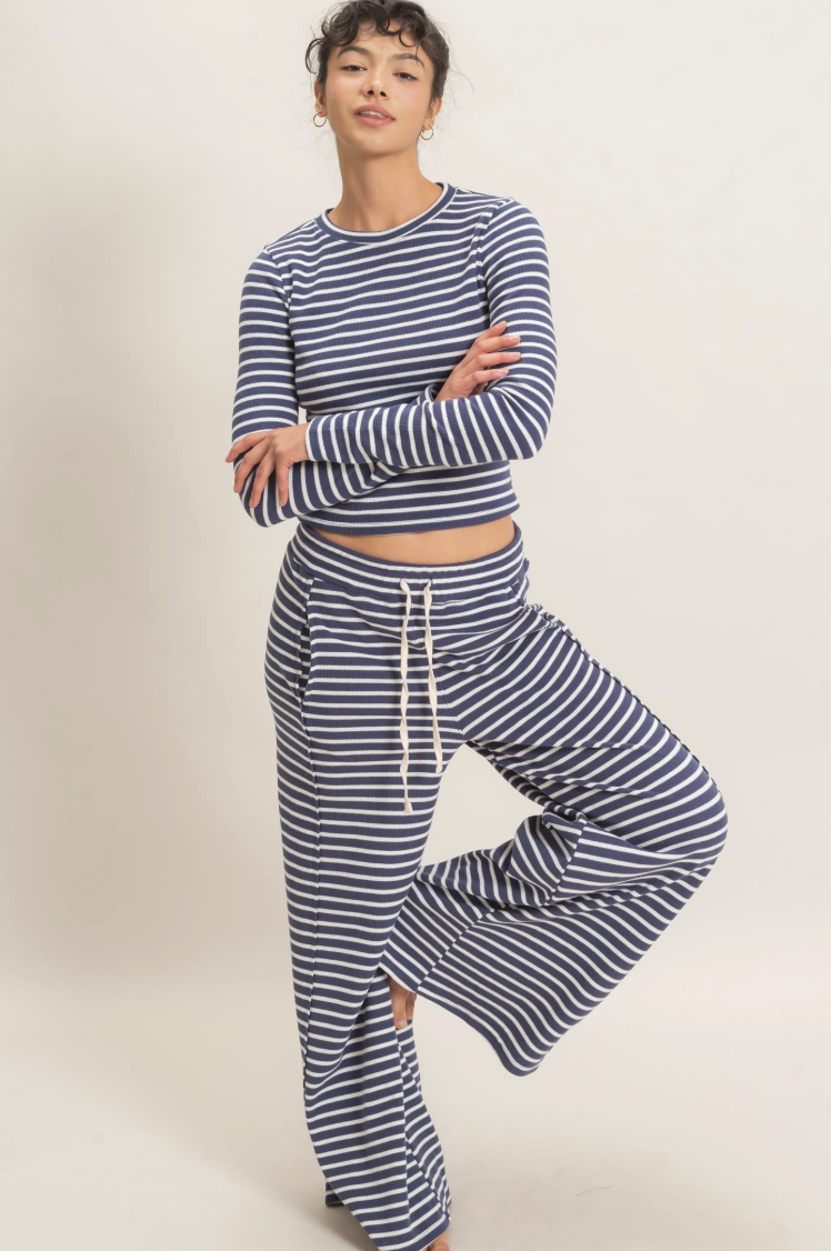 Erica-Striped Waffle Knit Two Piece Set