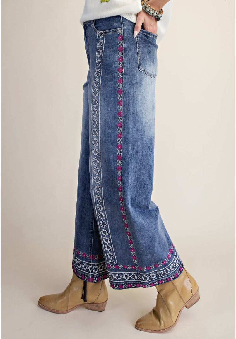 Dark Wash Denim with Embroidery Detail