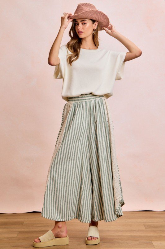 Brandi-Striped Pant With A Floral Eyelet Side