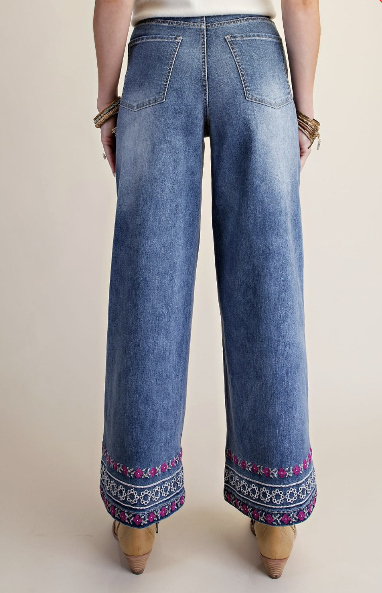 Dark Wash Denim with Embroidery Detail