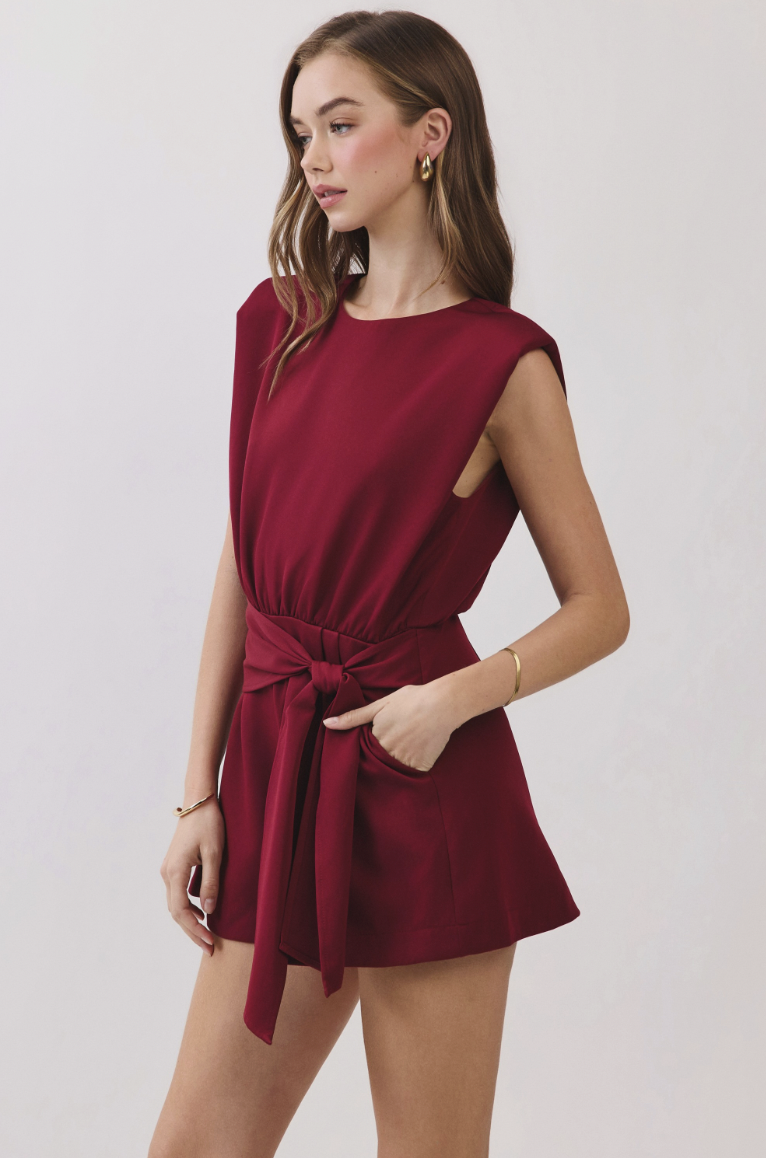 Savannah - Padded Shoulder Front Tie Romper
