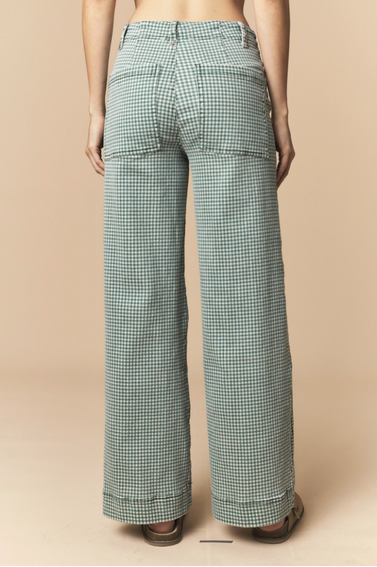 Stretchable Gingham Twill Pintuck Straight Pants