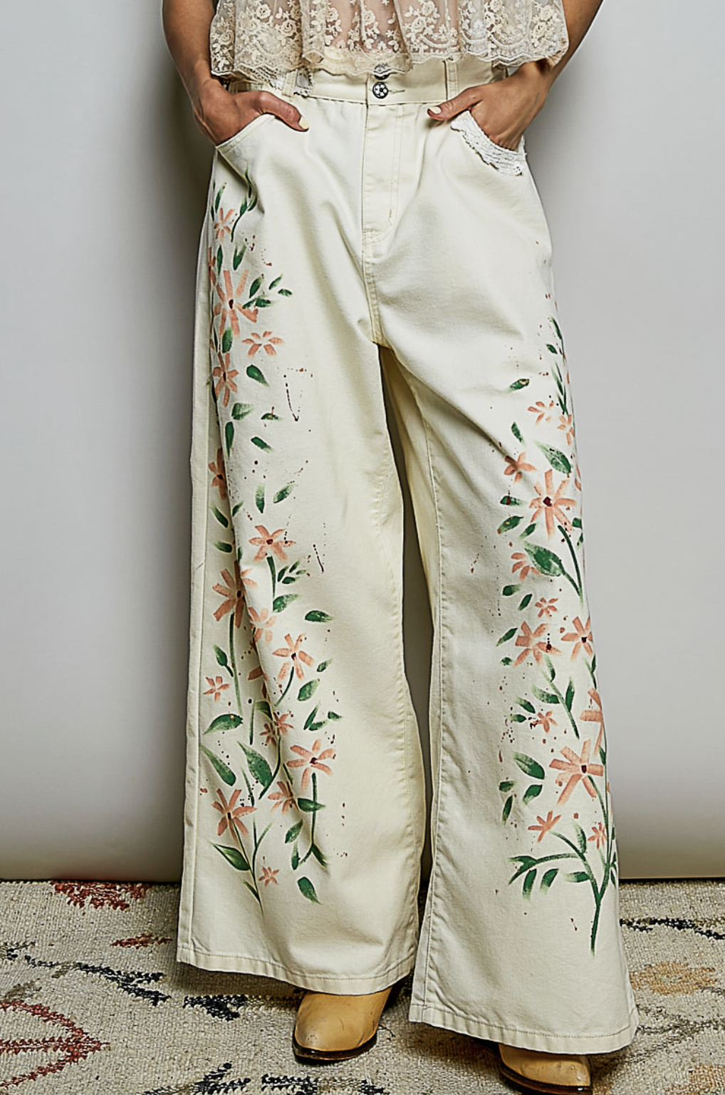 Rhonda-Floral Artwork Twill Pants