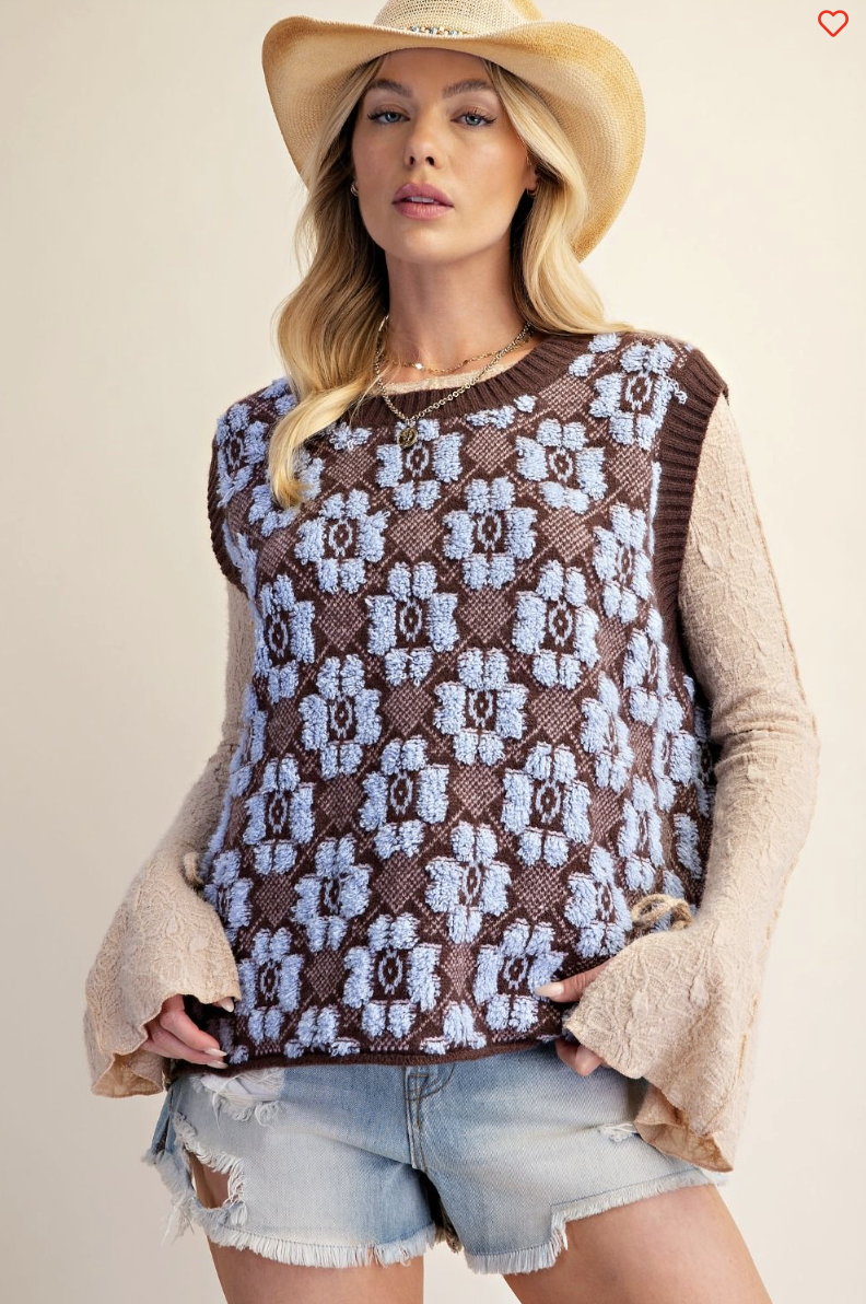 Floral Pattern Knitted Sweater Vest