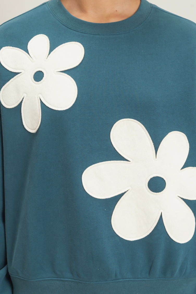 Tiffany-Floral Applique Crew Neck Sweatshirt