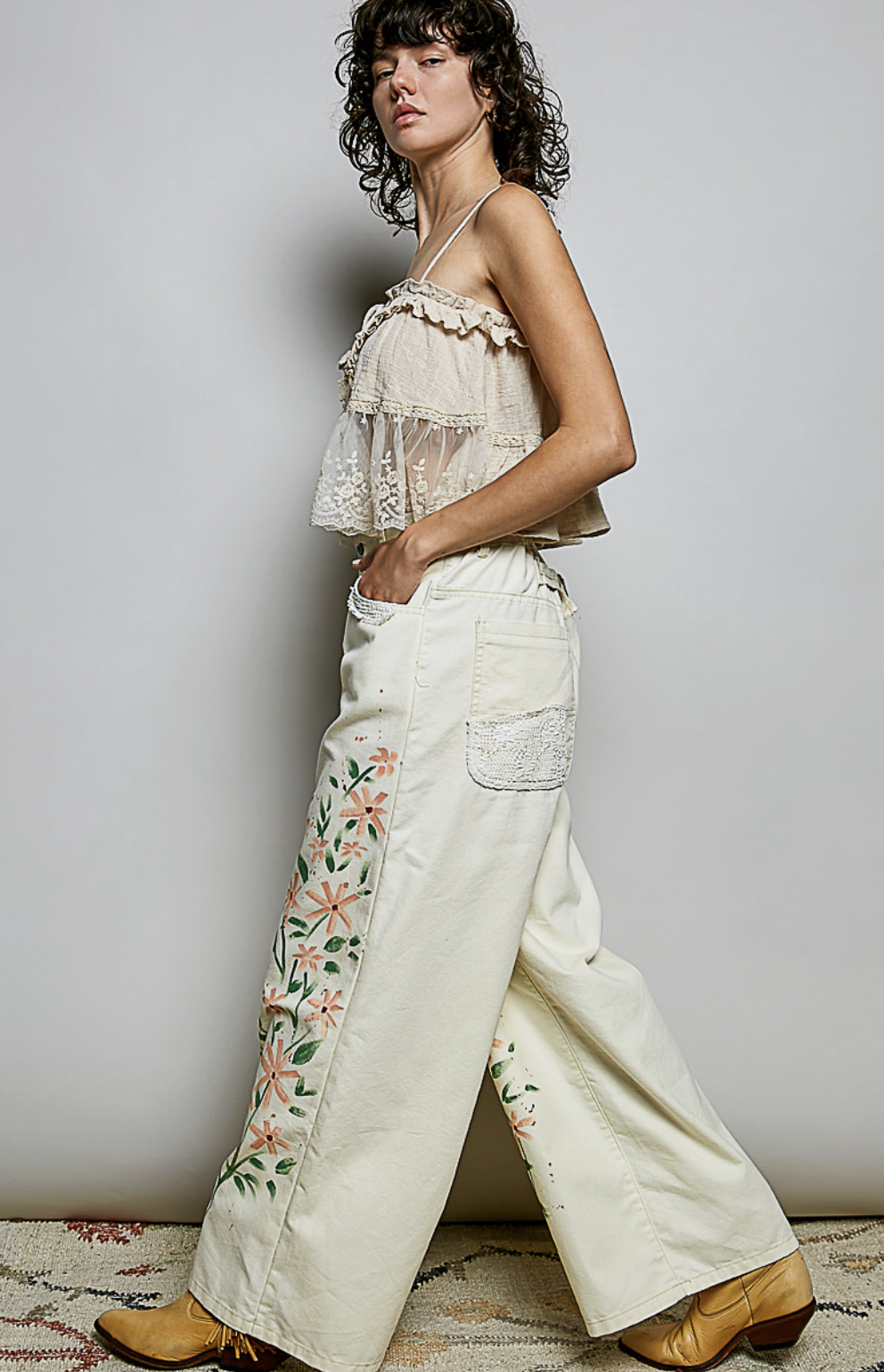 Rhonda-Floral Artwork Twill Pants