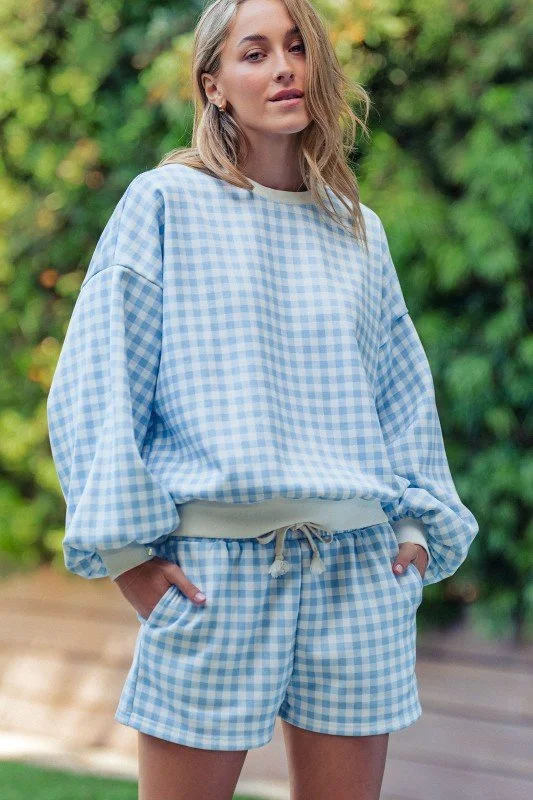 Juliette - Blue Gingham Lounge Top