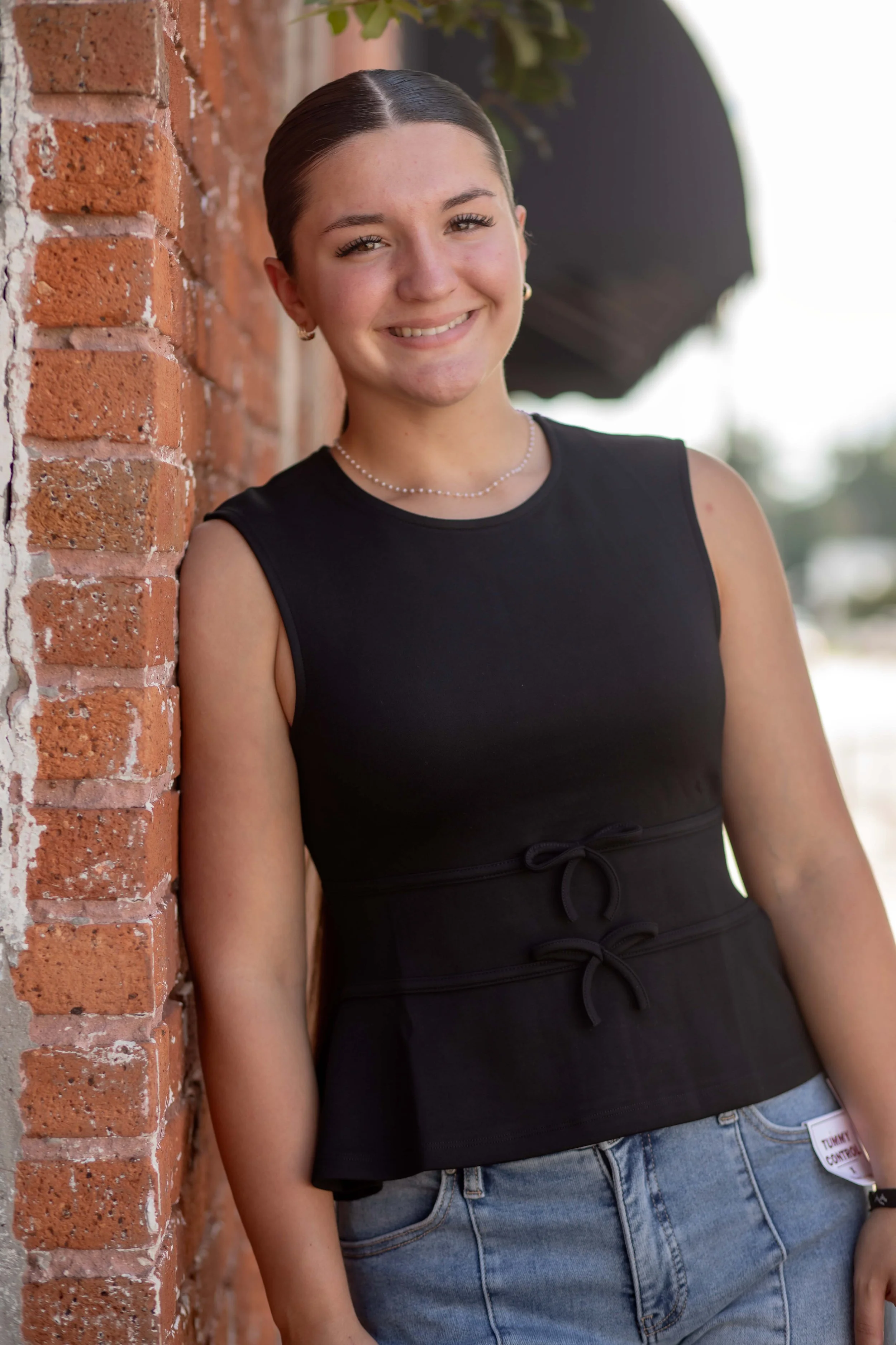 Black Bow Detail Peplum Knit Top (Copy)