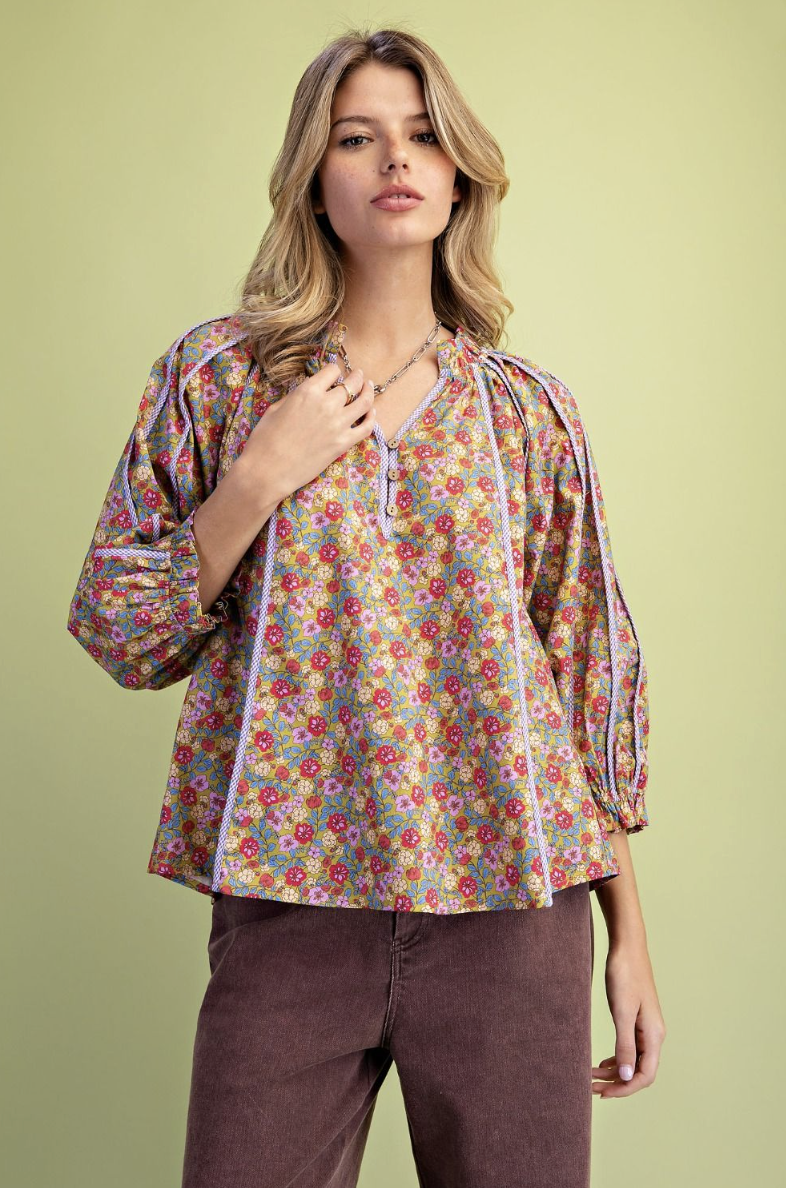 Anna-Floral Printed Cotton Poplin Blouse