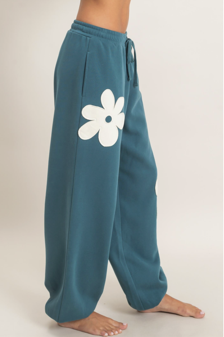 Tiffany-Floral Applique Drawstring Joggers