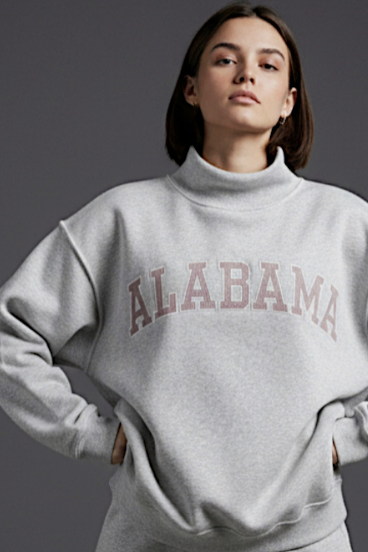 Alabama-Embroidered Mock Neck Sweatshirt