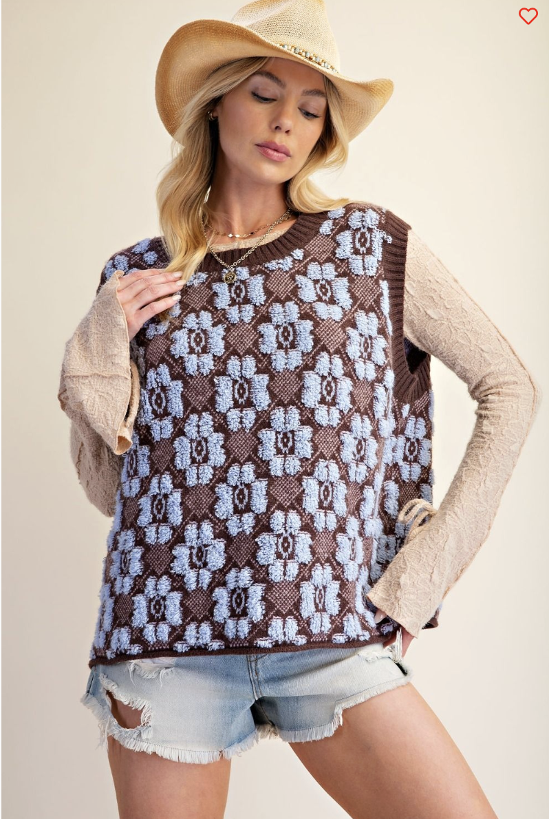 Floral Pattern Knitted Sweater Vest