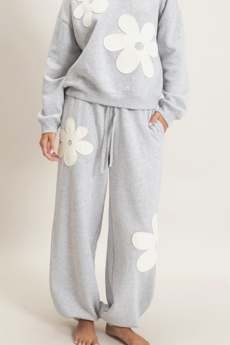 Tiffany-Floral Applique Drawstring Joggers