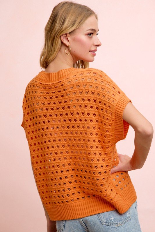 Heidi-Relaxed Short Sleeve Open Knit Top