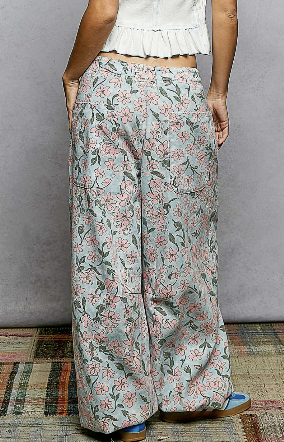 Laura-Sky Blue Multi Vintage Wash Printed Twill Pant