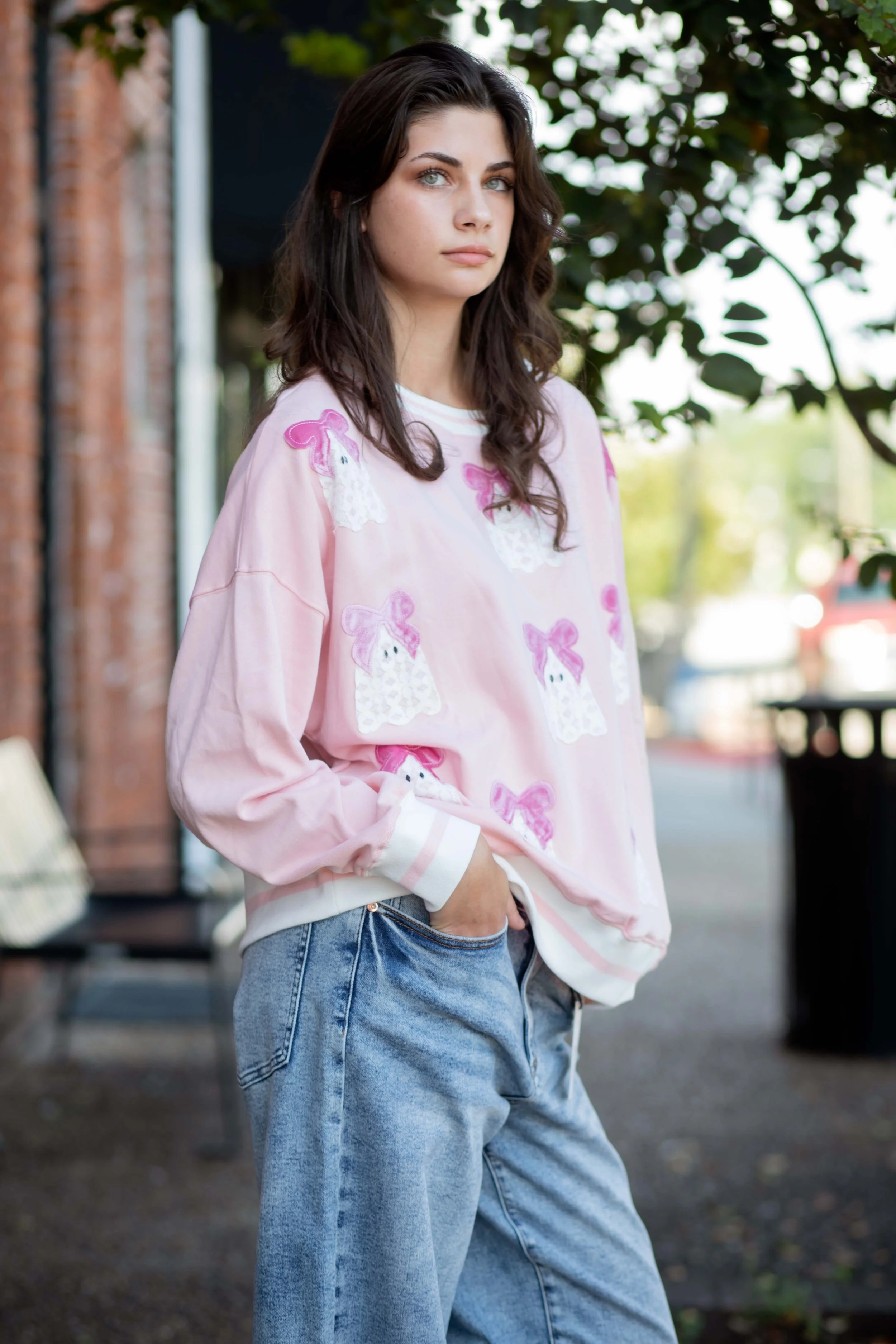 Pink Lace Ghost Oversized Sweatshirt
