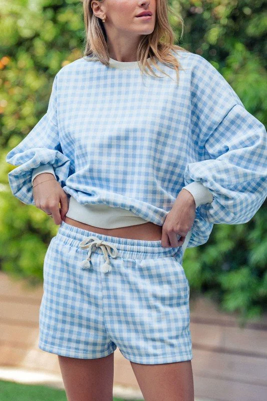 Juliette - Blue Gingham Lounge Top
