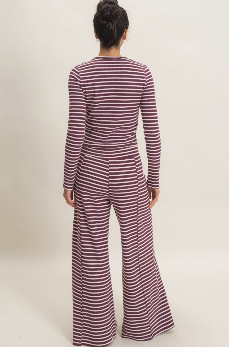 Erica-Striped Waffle Knit Two Piece Set