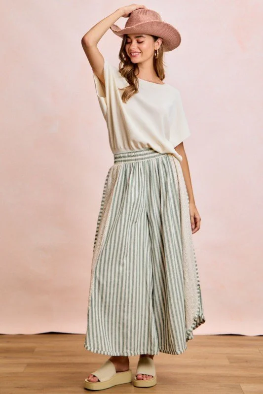 Brandi-Striped Pant With A Floral Eyelet Side