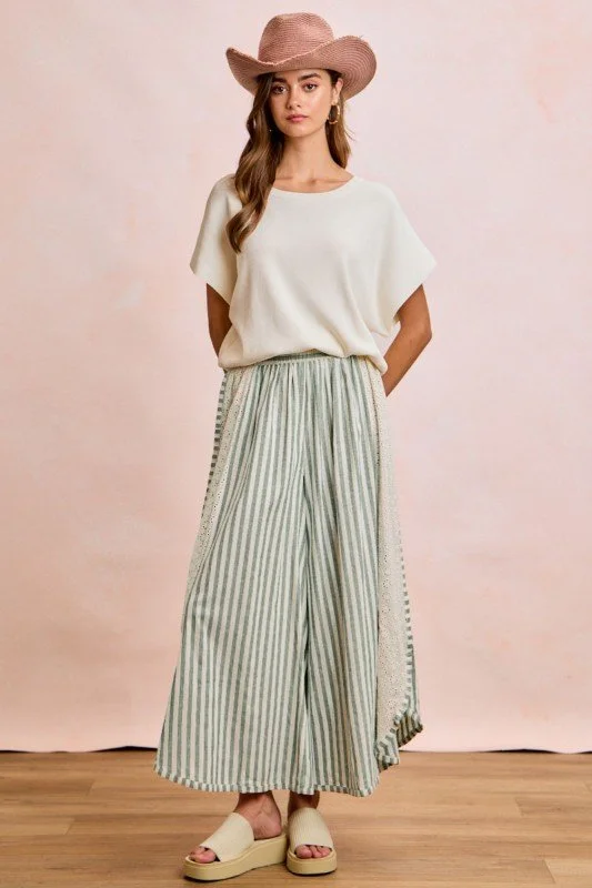 Brandi-Striped Pant With A Floral Eyelet Side