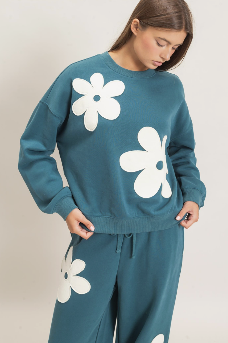 Tiffany-Floral Applique Crew Neck Sweatshirt