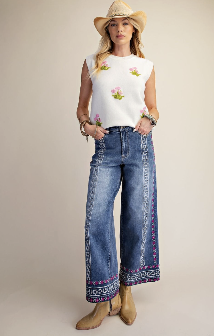 Dark Wash Denim with Embroidery Detail