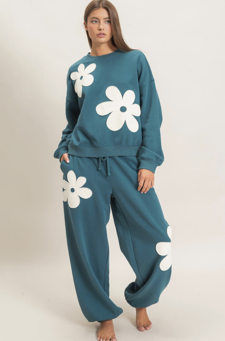 Tiffany-Floral Applique Crew Neck Sweatshirt