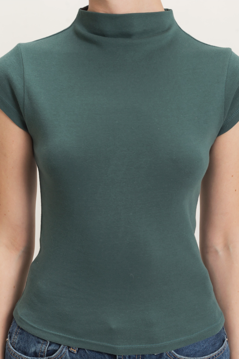 Molly-Mock Neck Cap Sleeve Green