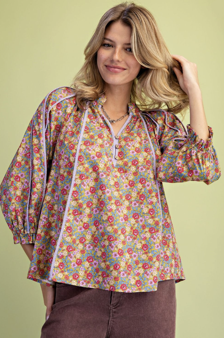 Anna-Floral Printed Cotton Poplin Blouse