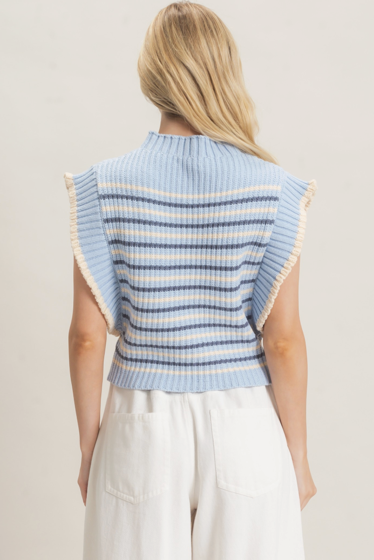Angela-Striped Ruffle Sleeve Sweater