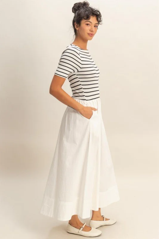 Striped Ribbed Top And Poplin Skirt Midi Dress