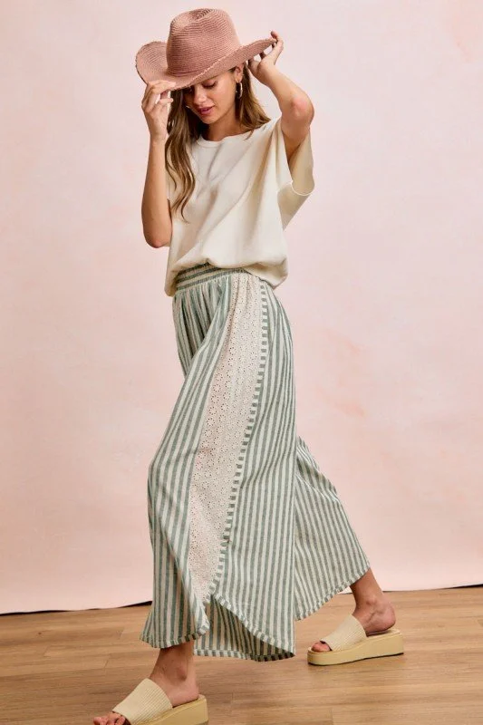 Brandi-Striped Pant With A Floral Eyelet Side
