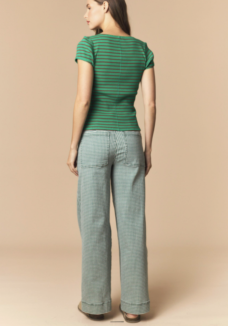 Stretchable Gingham Twill Pintuck Straight Pants