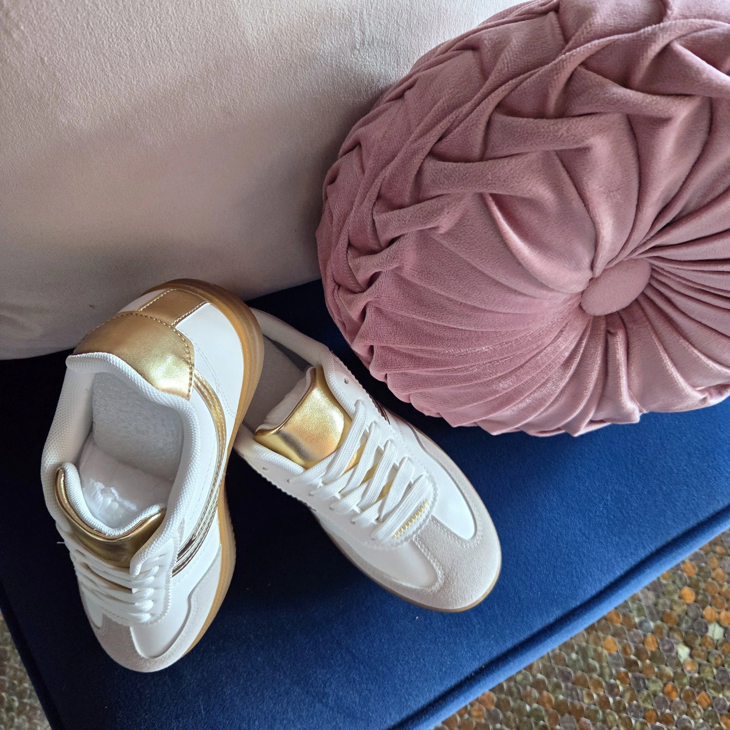 White Everyday Sneakers with Metallic Gold Detail