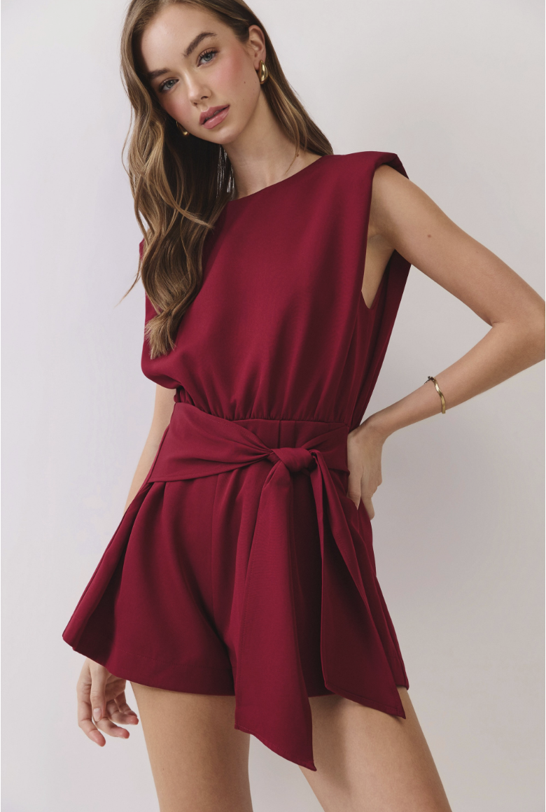 Savannah - Padded Shoulder Front Tie Romper