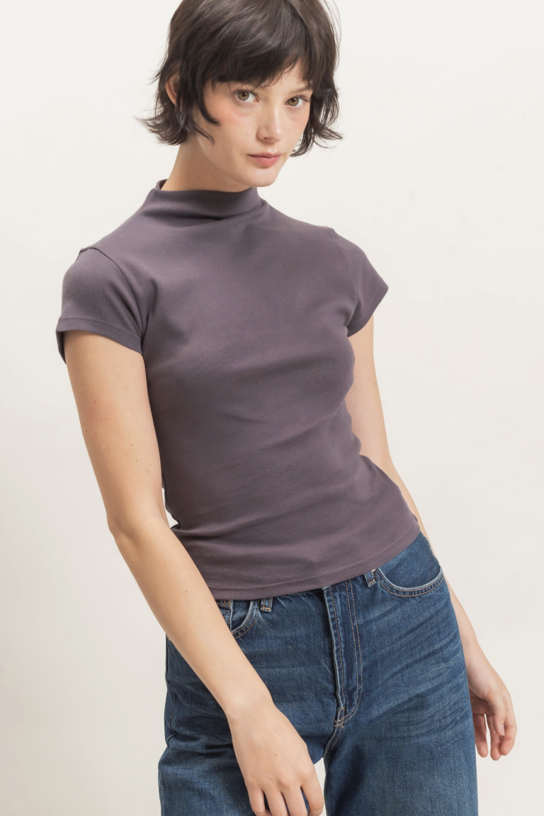 Molly-Mock Neck Cap Sleeve Charcoal