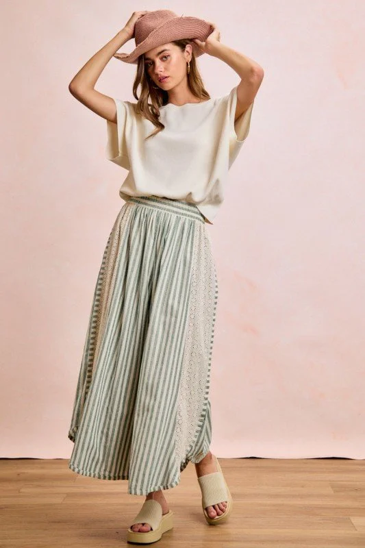 Brandi-Striped Pant With A Floral Eyelet Side
