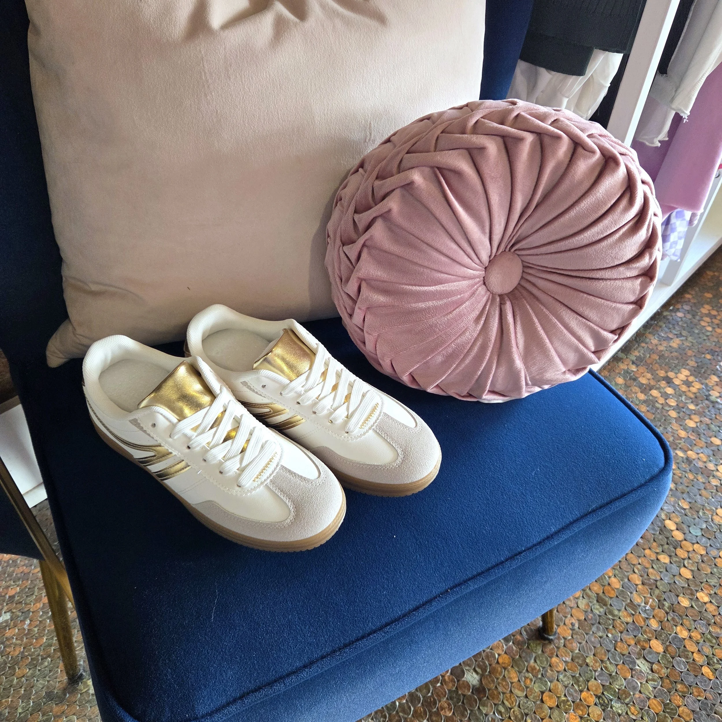 White Everyday Sneakers with Metallic Gold Detail