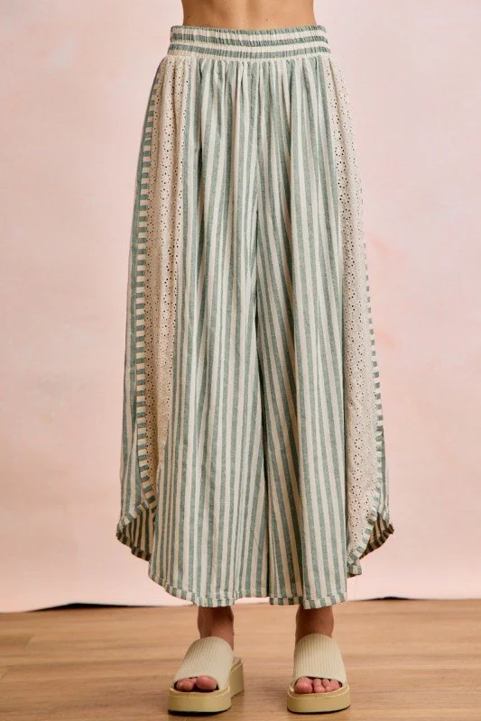 Brandi-Striped Pant With A Floral Eyelet Side