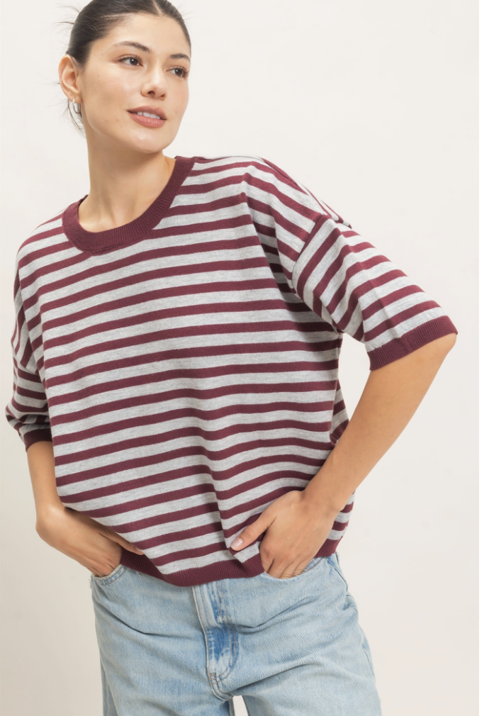 Abby-Striped Crew Neck Sweater