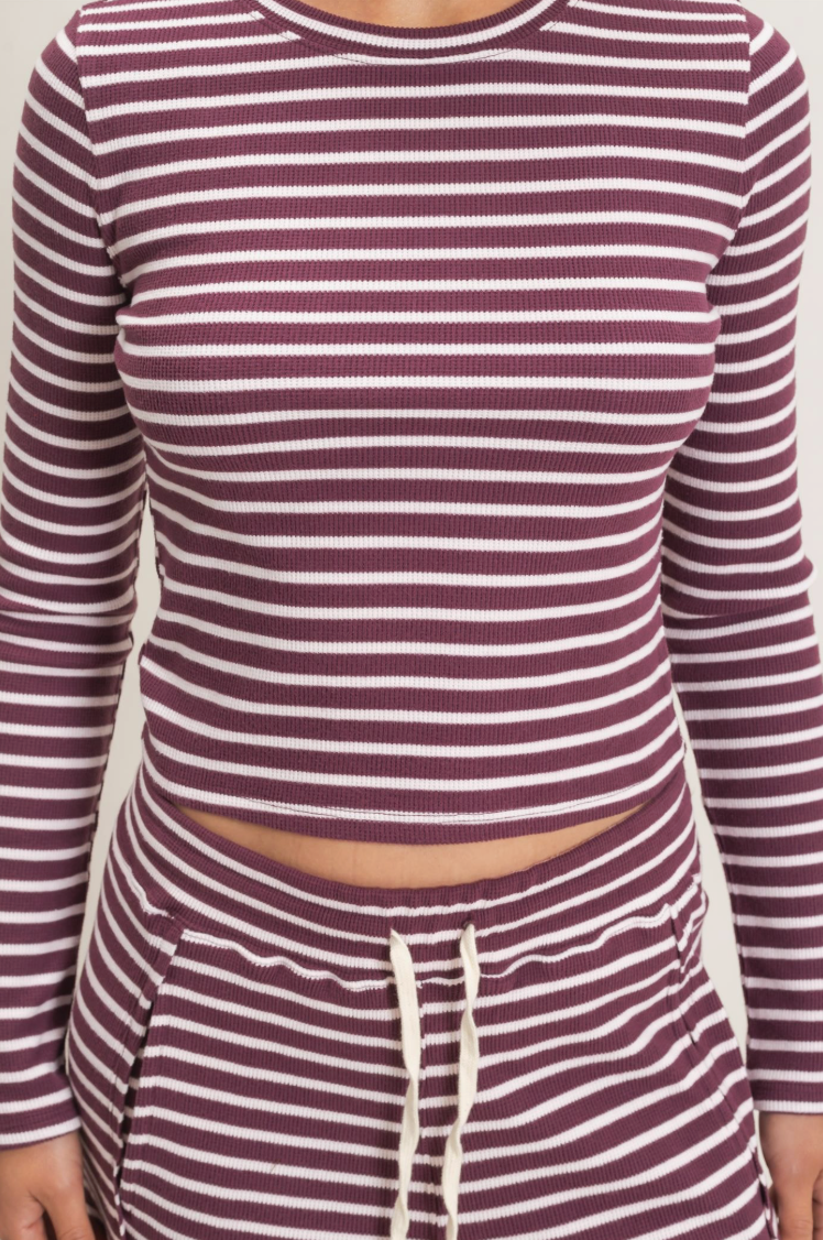 Erica-Striped Waffle Knit Two Piece Set