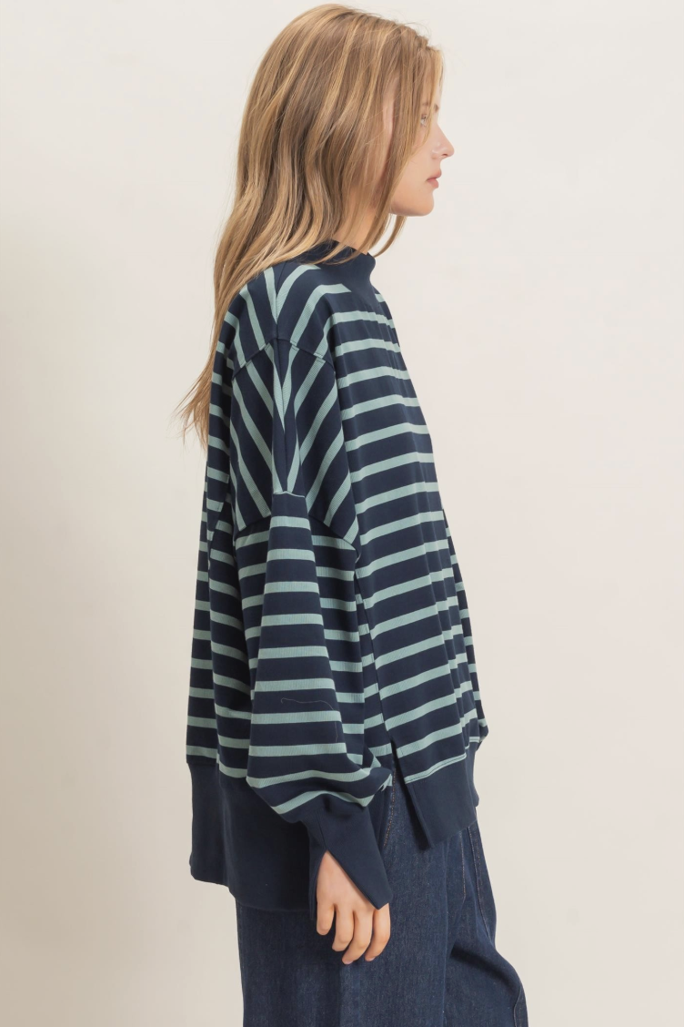 Tammy-Striped Mock Neck Pullover