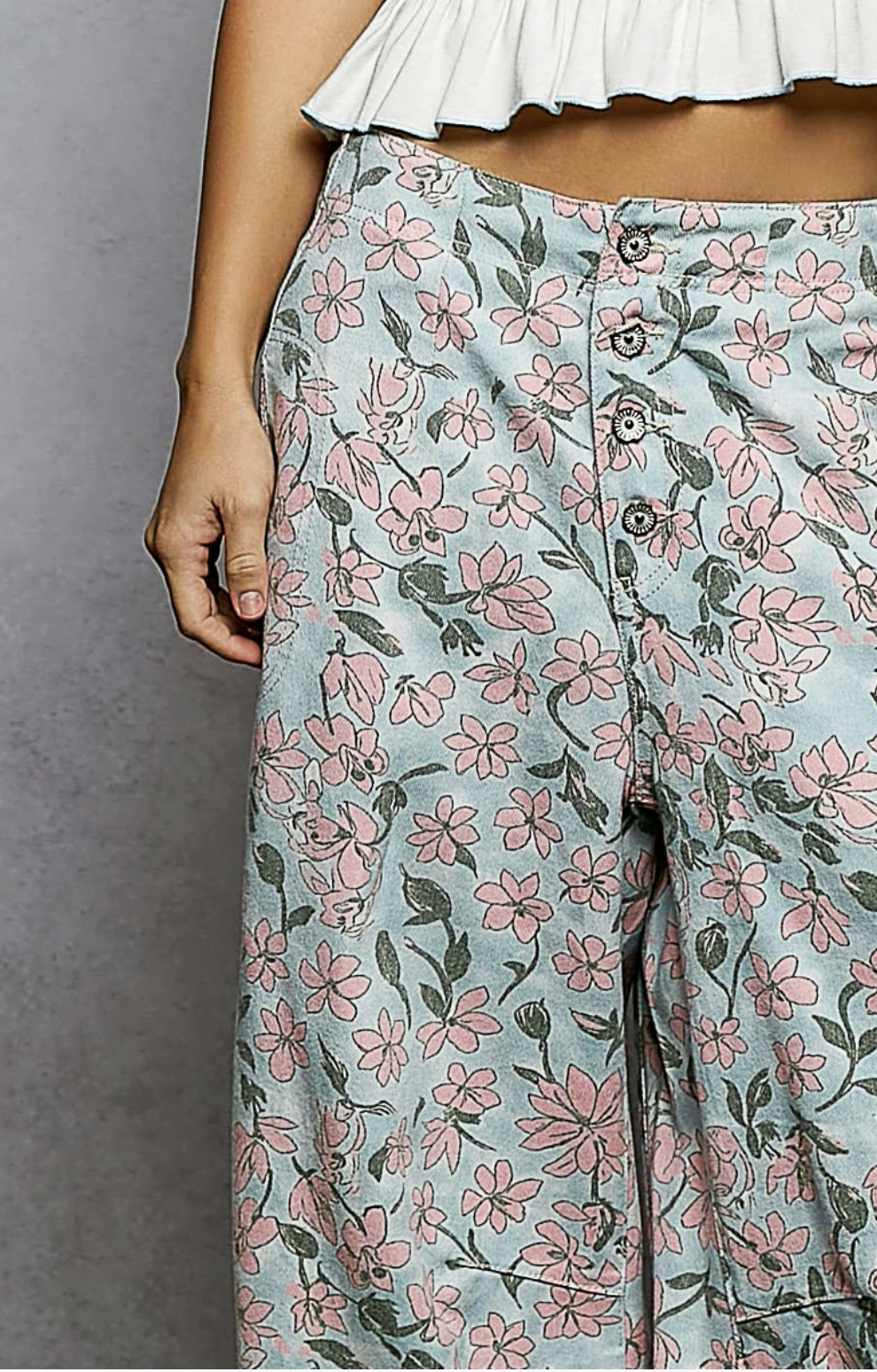 Laura-Sky Blue Multi Vintage Wash Printed Twill Pant