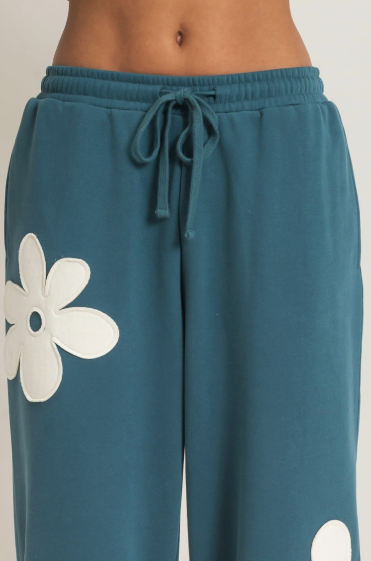 Tiffany-Floral Applique Drawstring Joggers