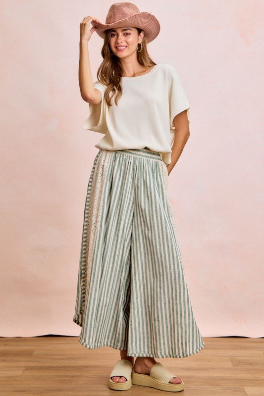 Brandi-Striped Pant With A Floral Eyelet Side